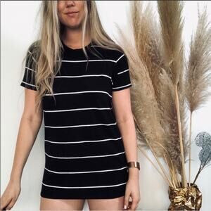 BRANDY MELVILLE Black White Stripe Short Sleeve Tee T Shirt Tunic Mini Dress